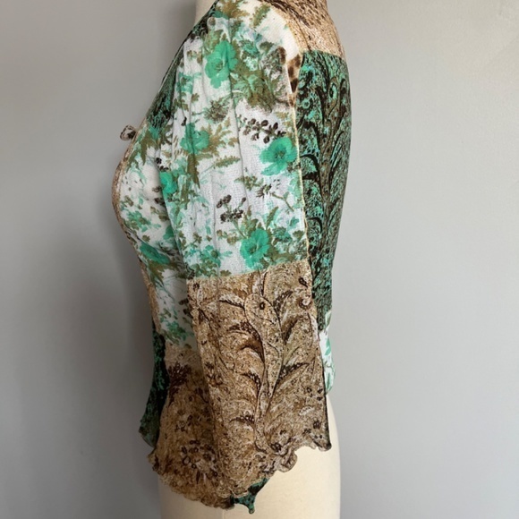 Roberto Cavalli Class Mesh 3/4 sleeves Parsley Floral cheetah Print Top Beach - Picture 6 of 11